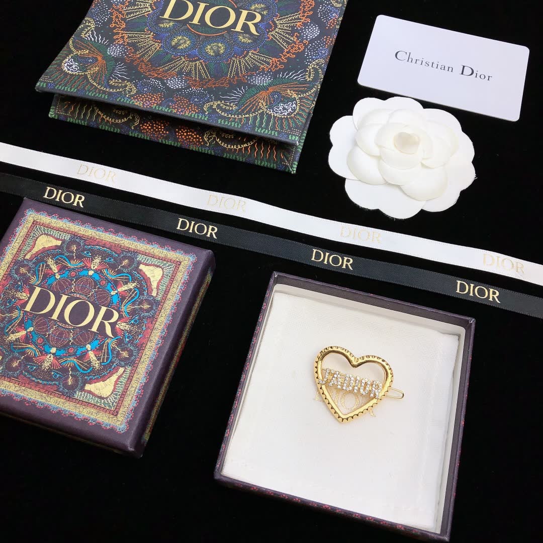 Dior Gold Heart Hair Clip with Crystals